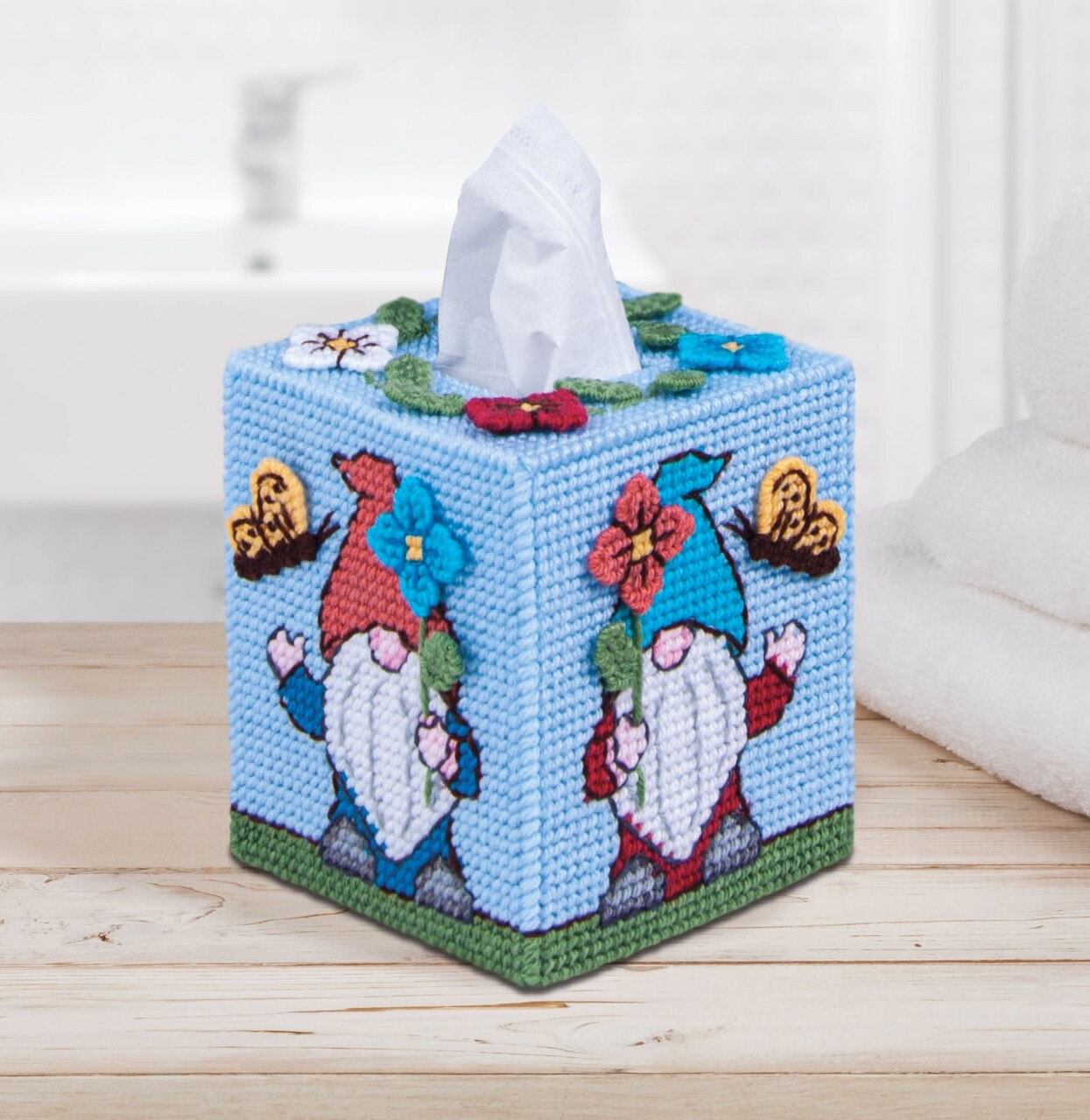 Mary Maxim Plastic Canvas Tissue Box Kit 5"-Spring Gnomes (7 count)